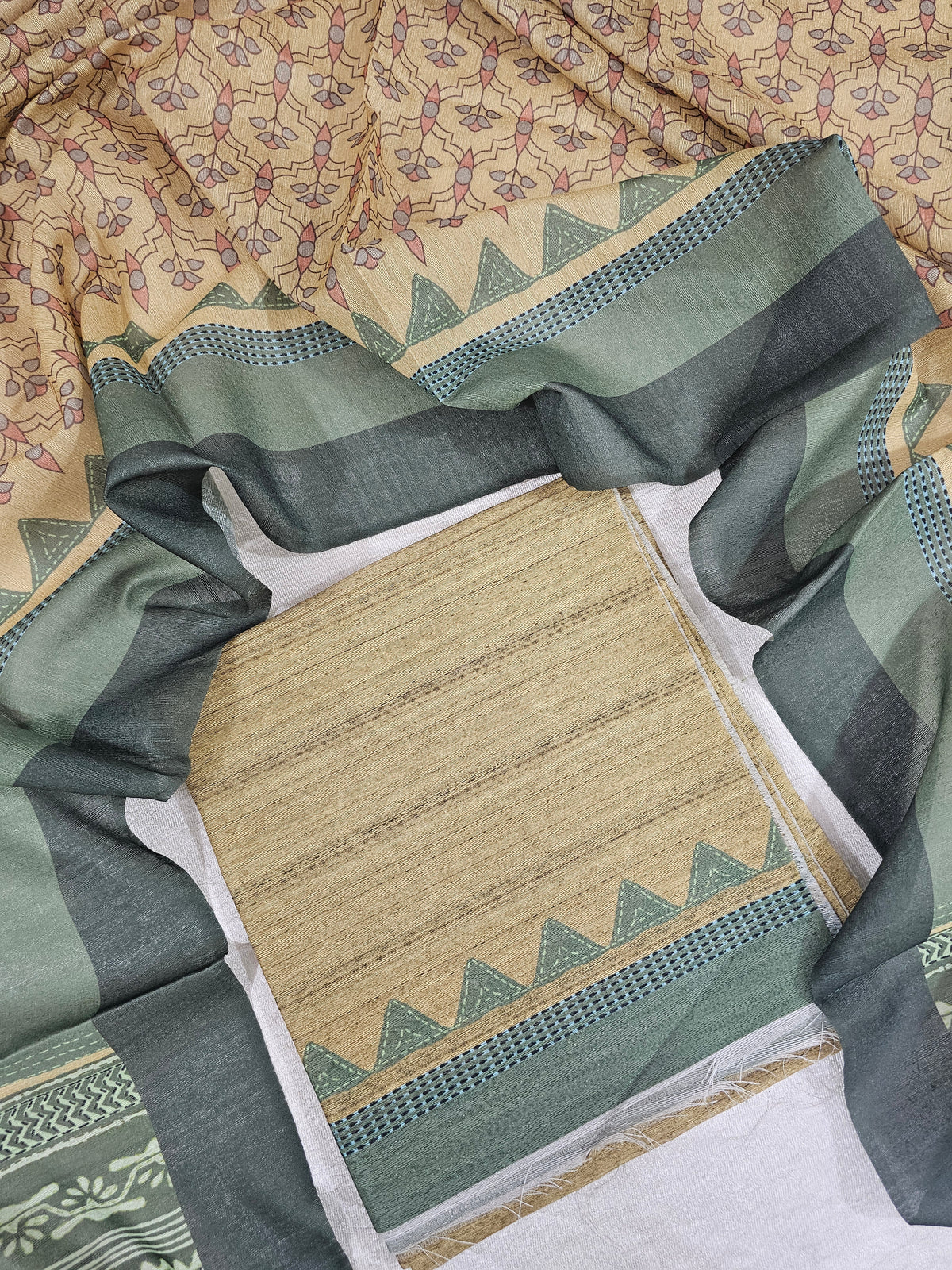 Semi Tussar 2Pcs Unstitched Salwar - Green