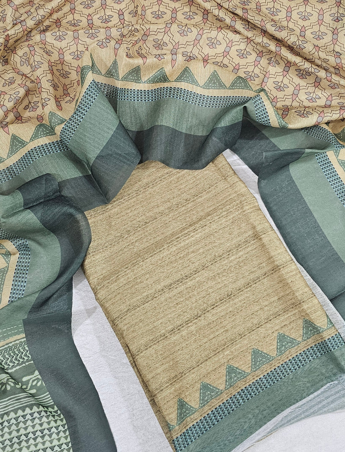 Semi Tussar 2Pcs Unstitched Salwar - Green