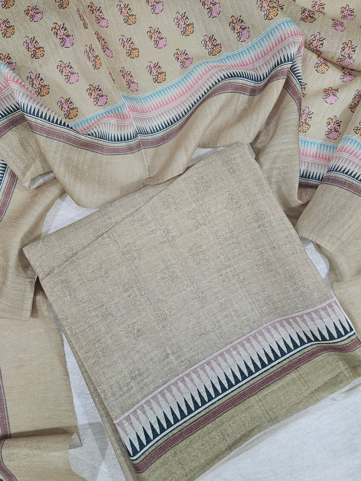 Semi Tussar 2Pcs Unstitched Salwar - Beige