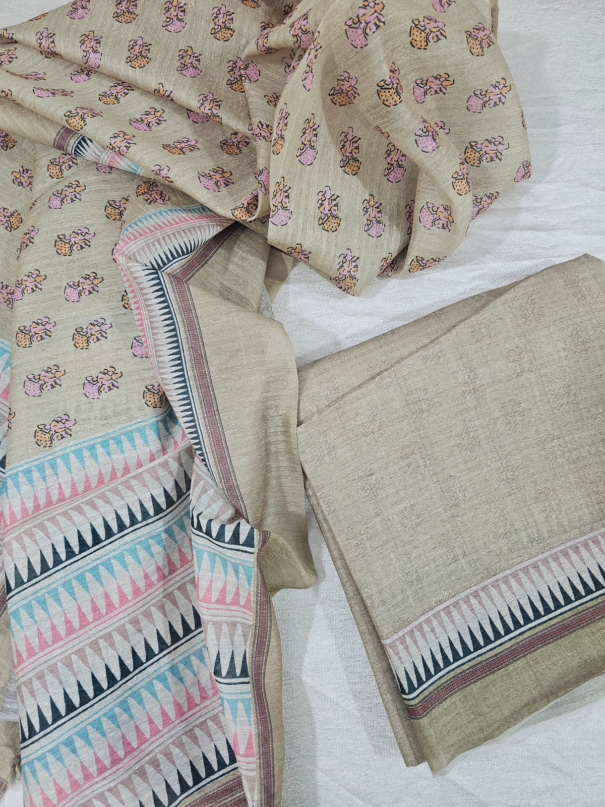 Semi Tussar 2Pcs Unstitched Salwar - Beige