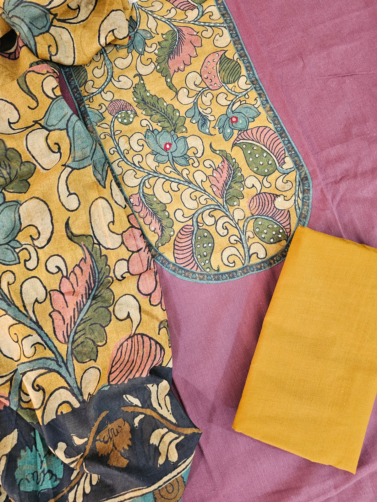 Cotton Unstitched Salwar Suit  - Dark Onion Pink