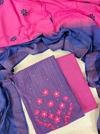 Soft Cotton Unstitched Salwar Suit  - Pink and Purple