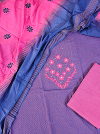 Soft Cotton Unstitched Salwar Suit  - Pink and Purple