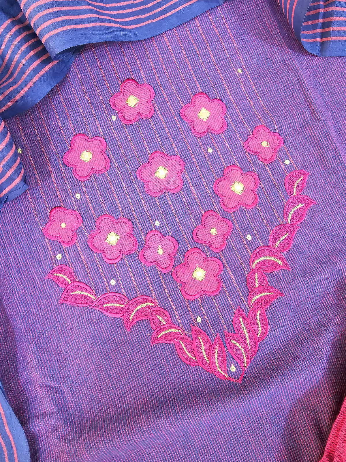 Soft Cotton Unstitched Salwar Suit  - Pink and Purple