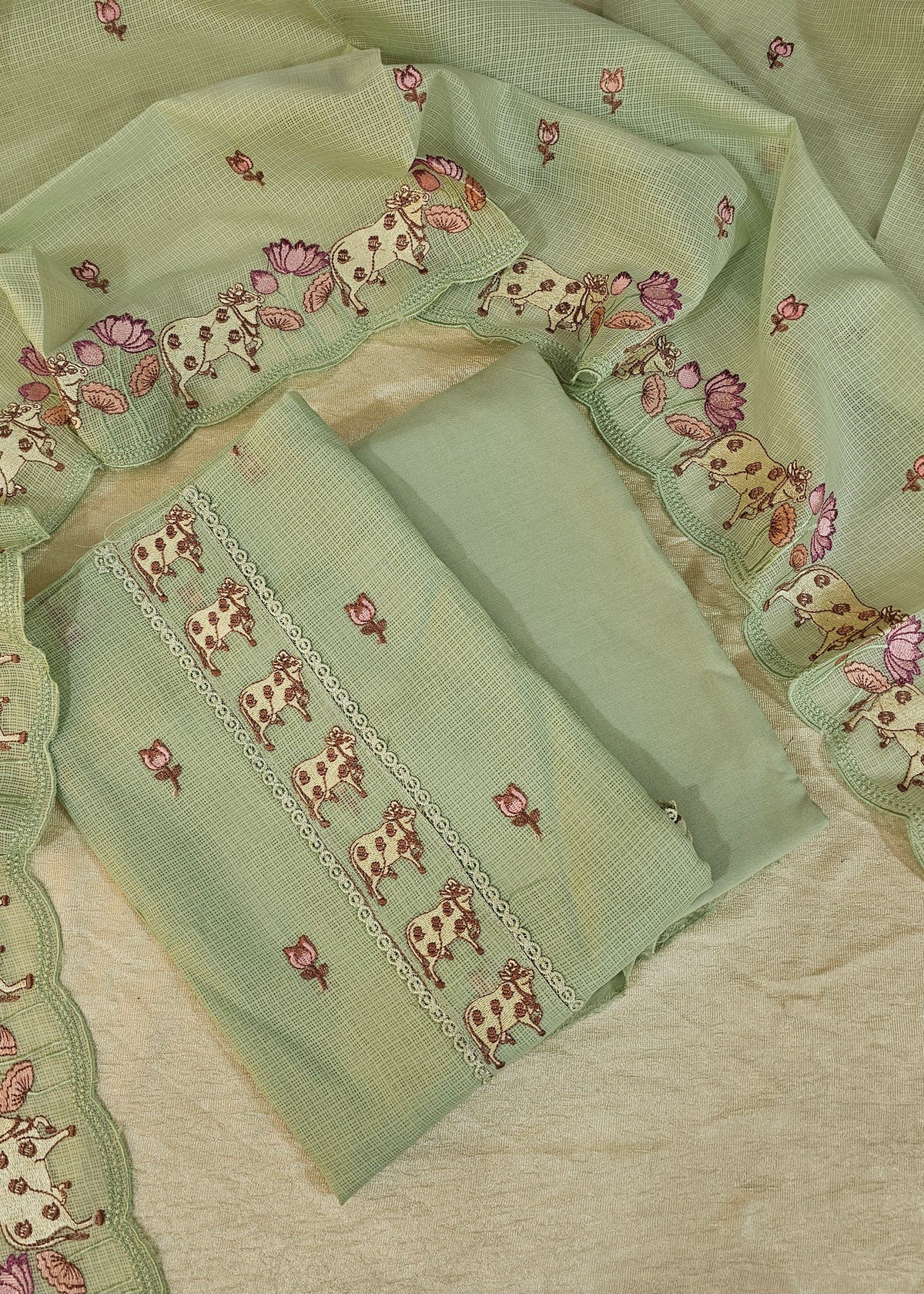 Semi Tussar Kota Unstitched Salwar - Pastel Green
