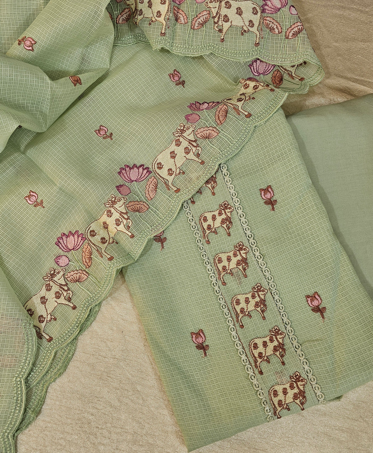 Semi Tussar Kota Unstitched Salwar - Pastel Green