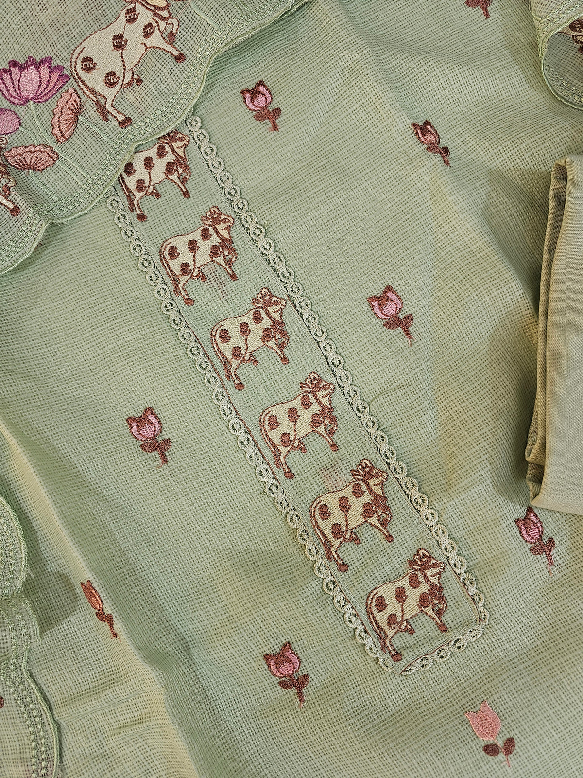 Semi Tussar Kota Unstitched Salwar - Pastel Green