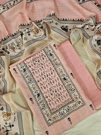 Semi Tussar Unstitched Salwar Suit  - Baby Pink