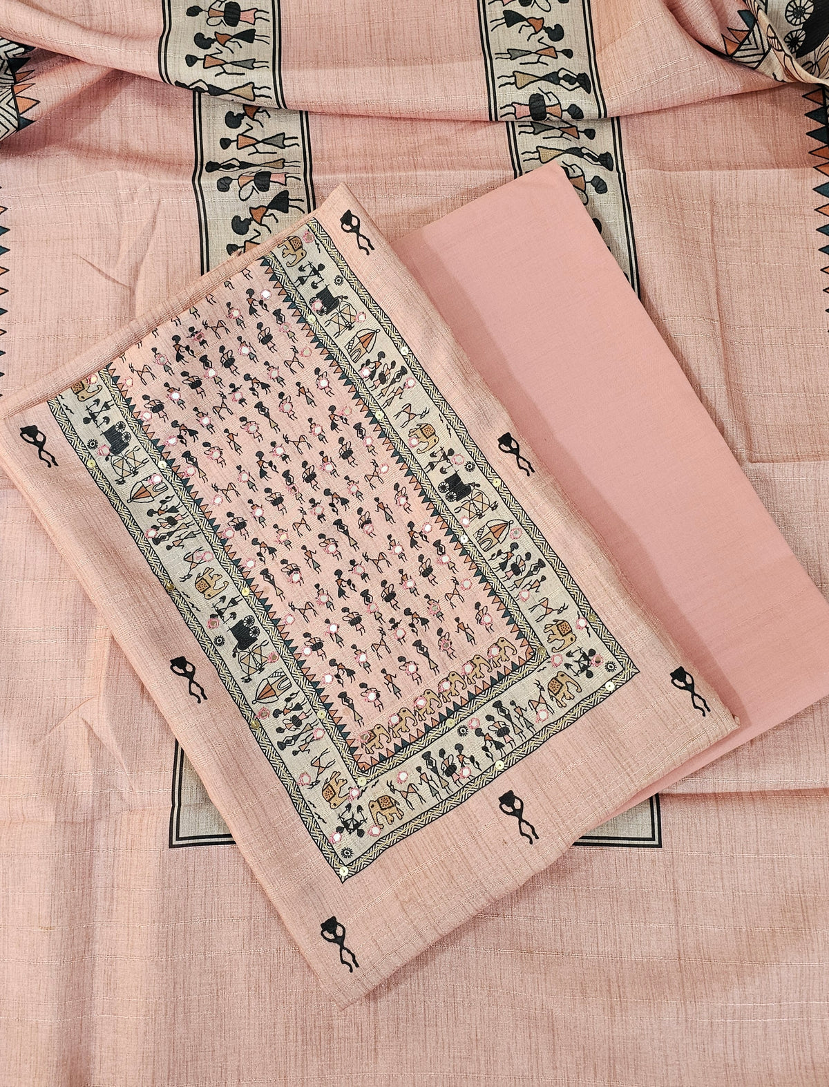 Semi Tussar Unstitched Salwar Suit  - Baby Pink