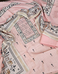 Semi Tussar Unstitched Salwar Suit  - Baby Pink