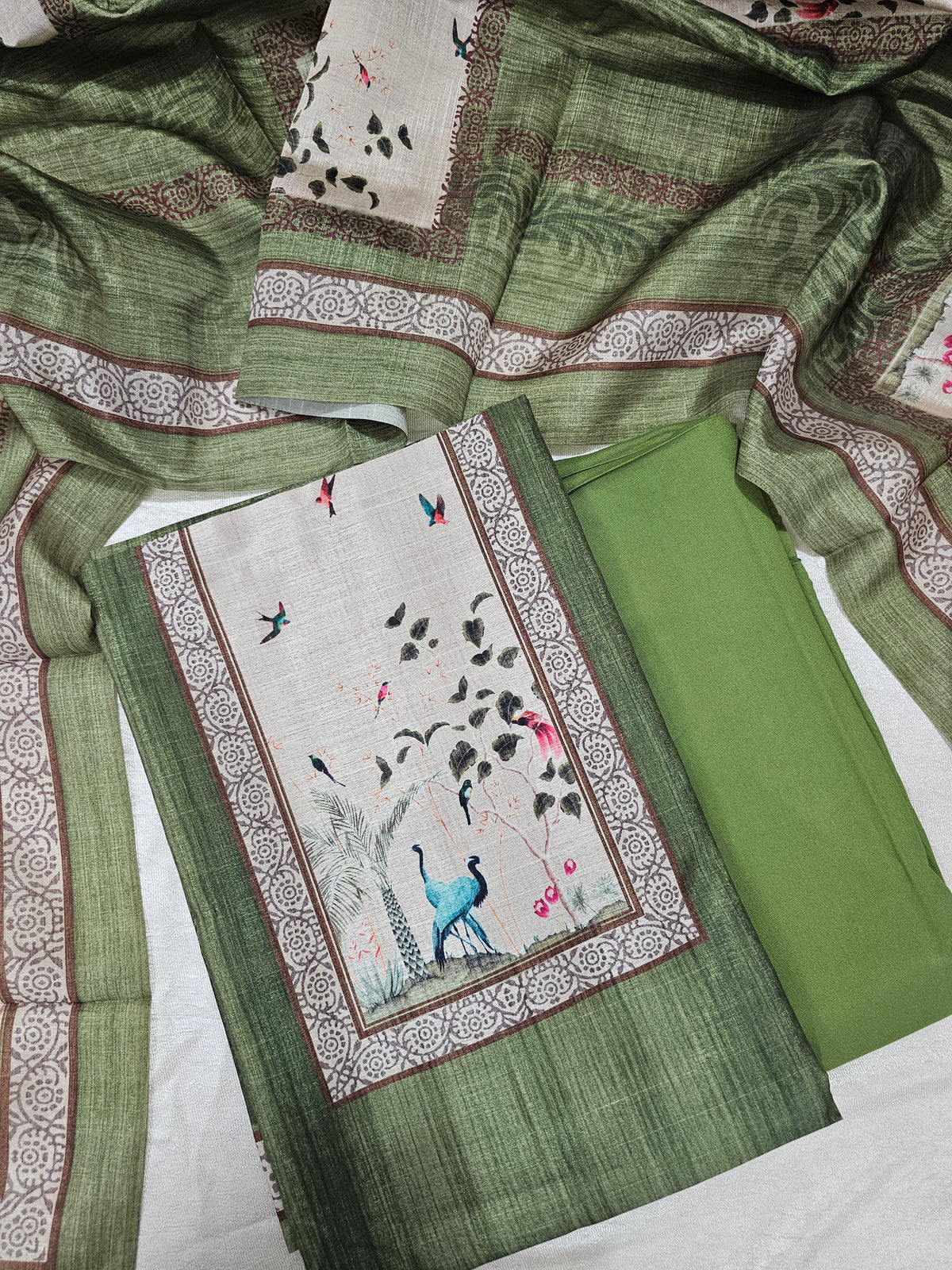 Semi Tussar Unstitched Salwar - Green