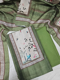 Semi Tussar Unstitched Salwar - Green