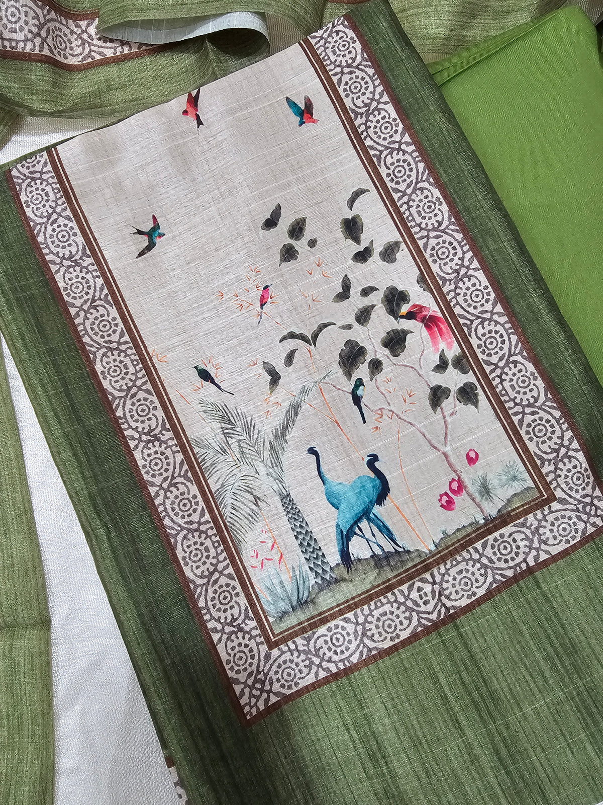 Semi Tussar Unstitched Salwar - Green