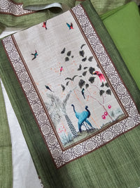 Semi Tussar Unstitched Salwar - Green