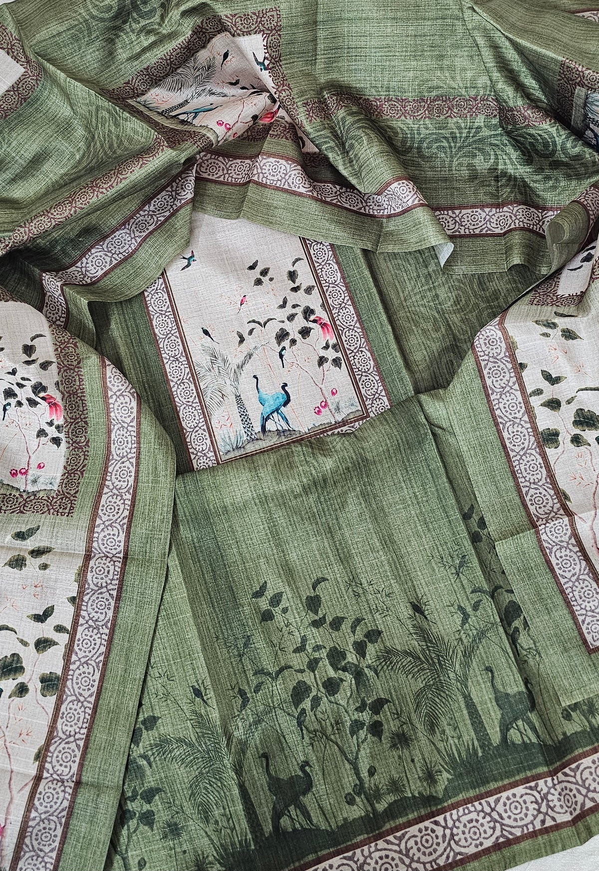 Semi Tussar Unstitched Salwar - Green