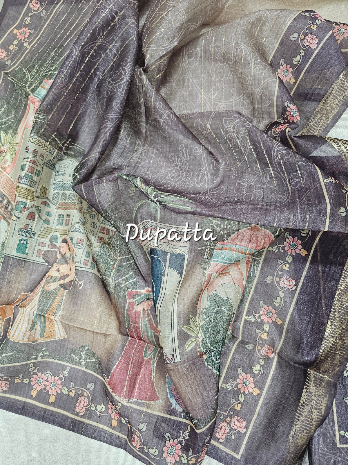 Semi Tussar Unstitched Salwar - Dark Grape with Beige