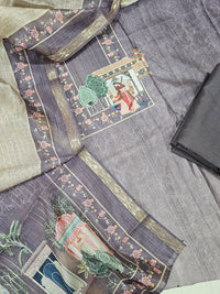 Semi Tussar Unstitched Salwar - Dark Grape with Beige