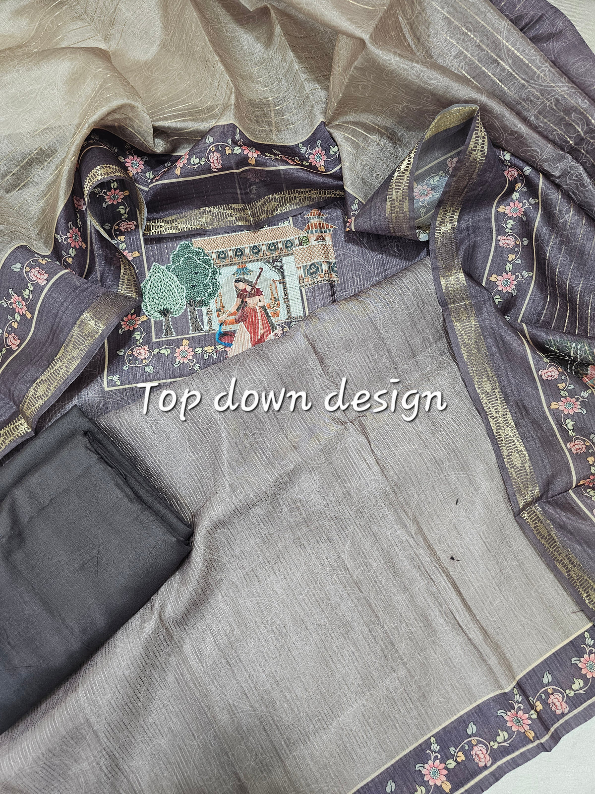 Semi Tussar Unstitched Salwar - Dark Grape with Beige