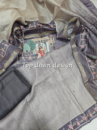 Semi Tussar Unstitched Salwar - Dark Grape with Beige