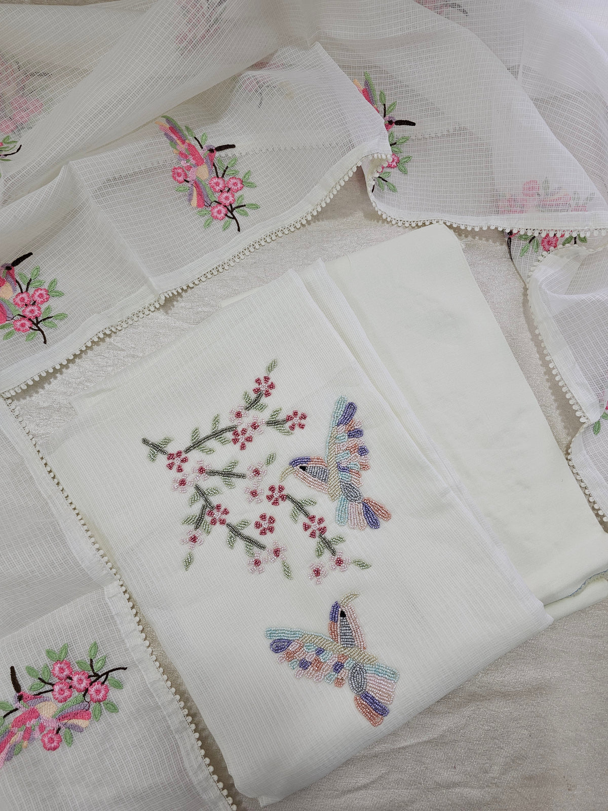 Semi Tussar Kota Unstitched Salwar - White