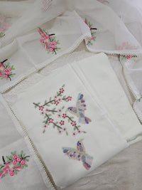 Semi Tussar Kota Unstitched Salwar - White