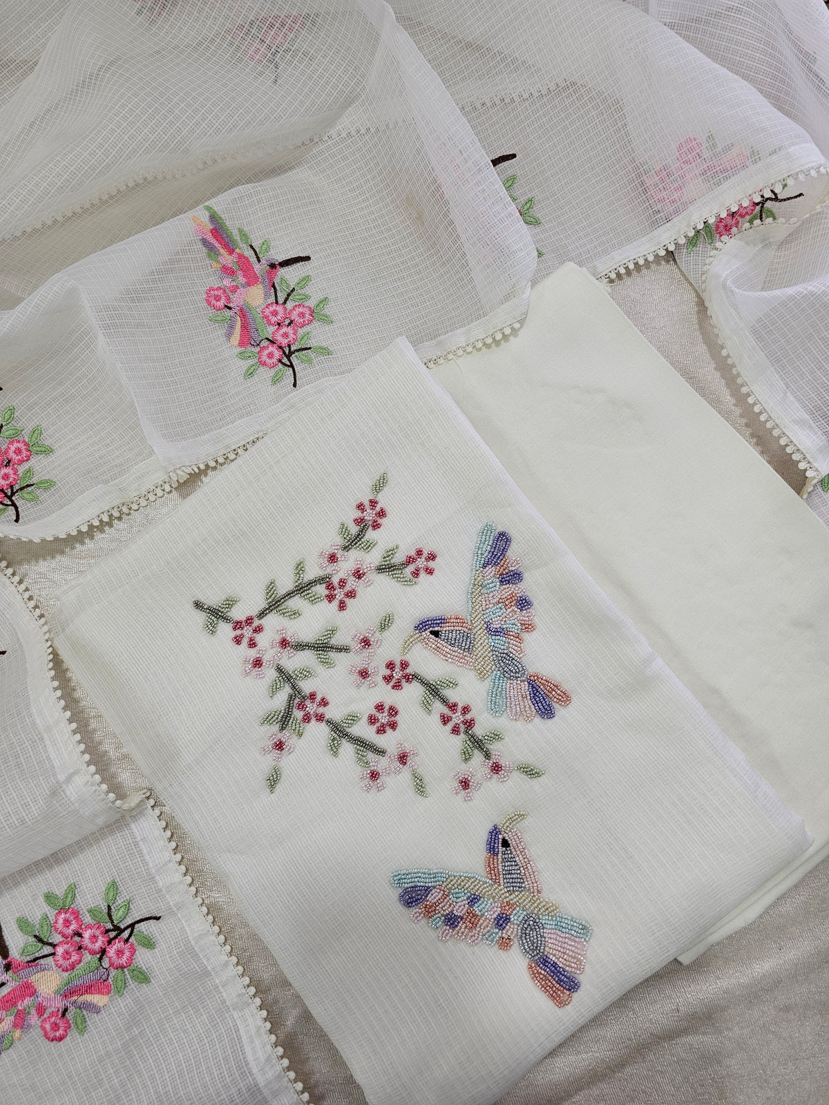 Semi Tussar Kota Unstitched Salwar - White