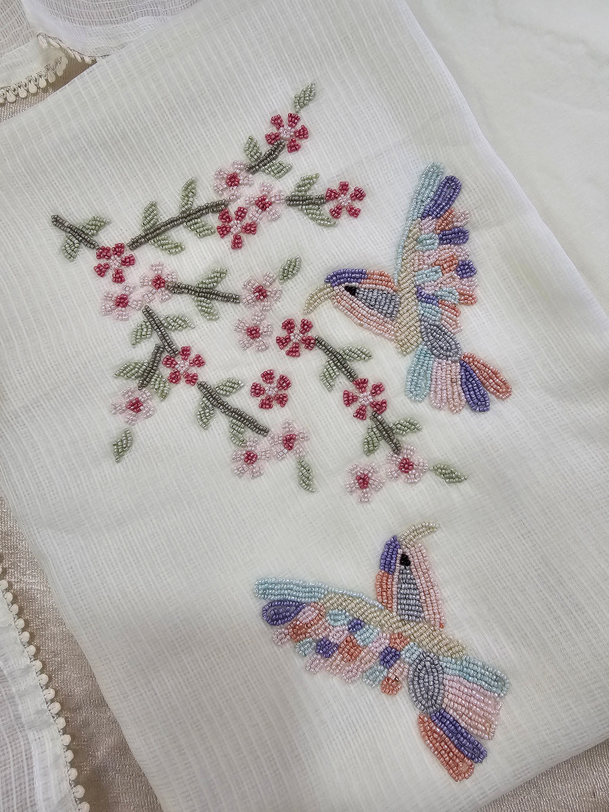 Semi Tussar Kota Unstitched Salwar - White