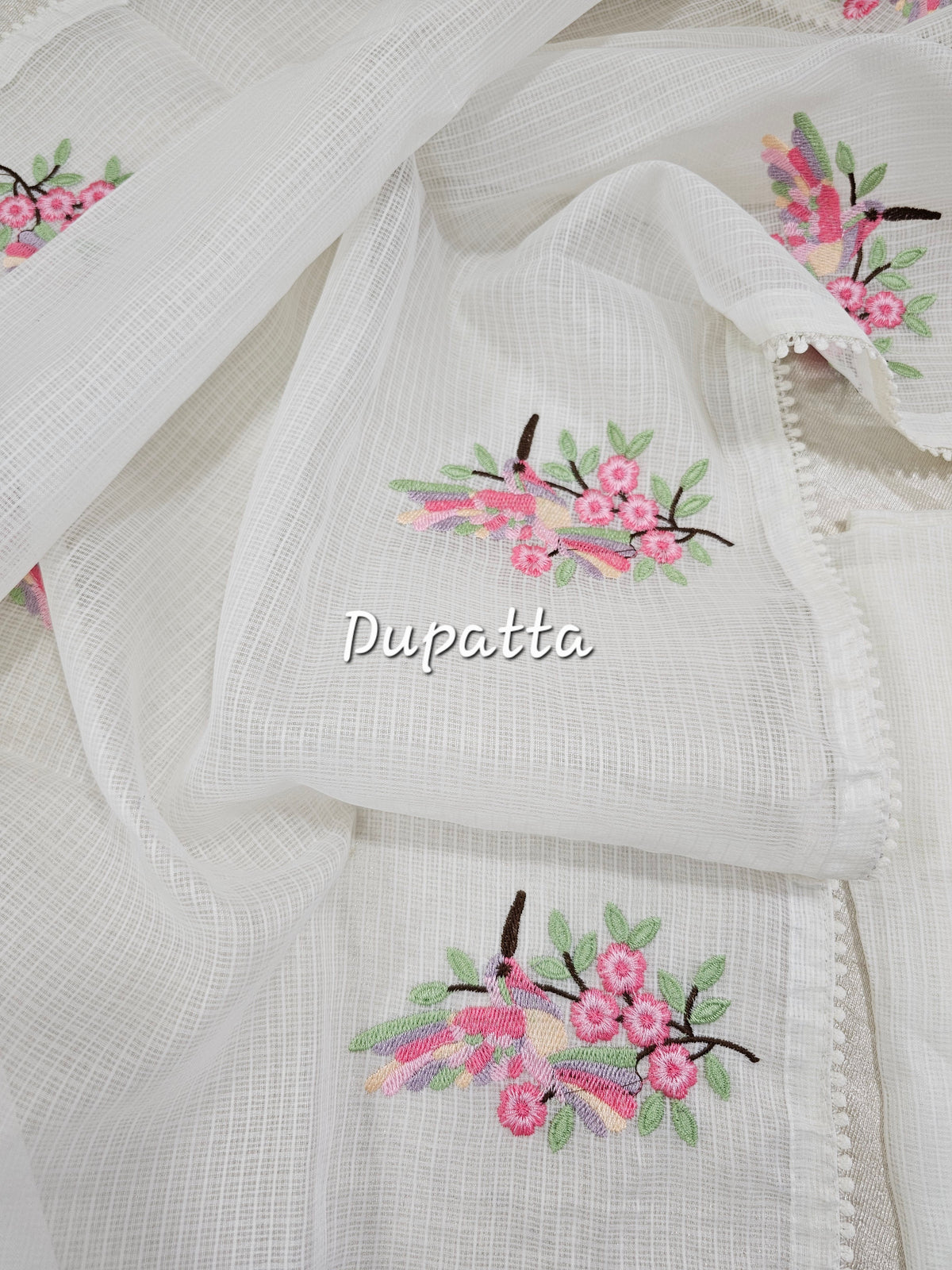 Semi Tussar Kota Unstitched Salwar - White