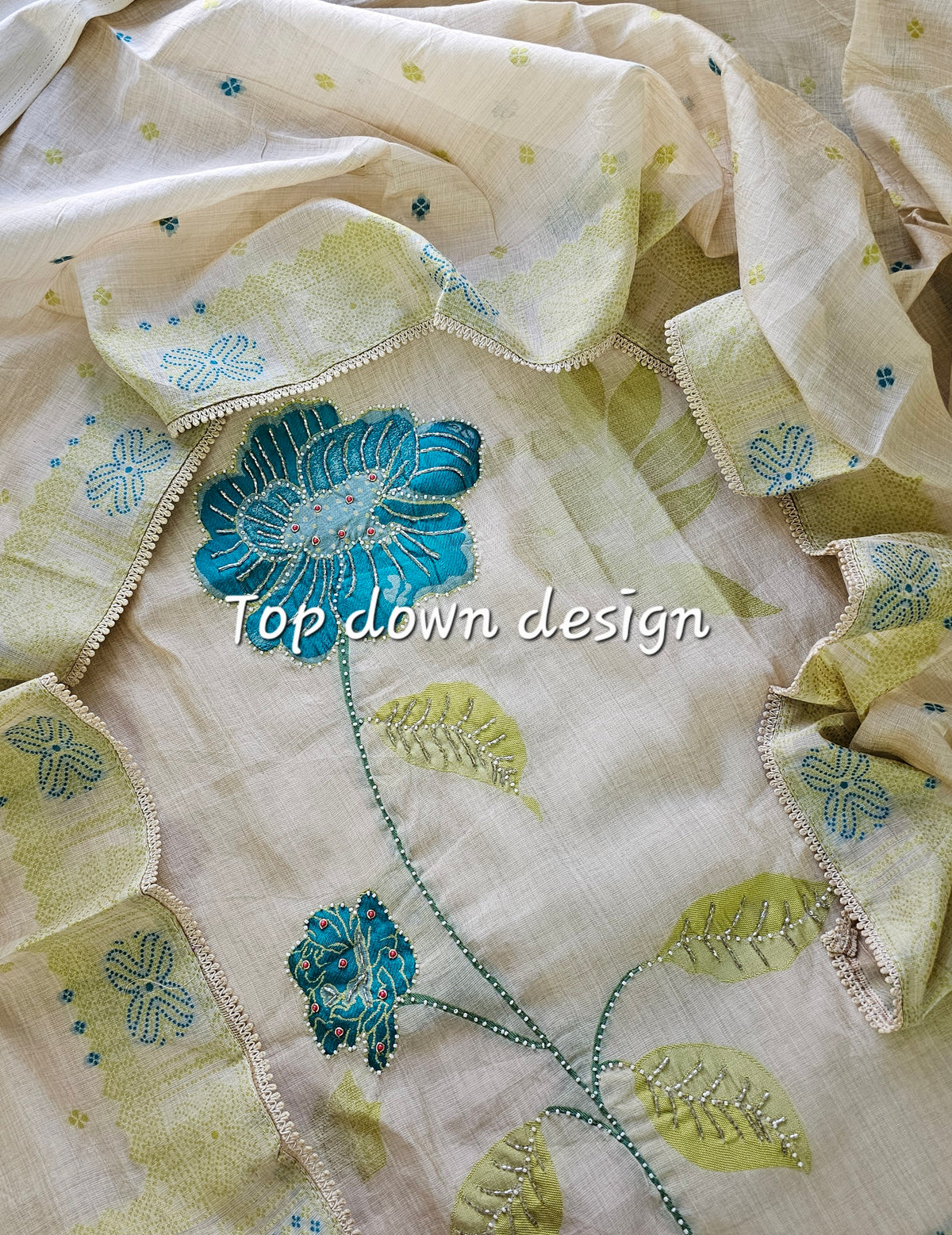 ππ«πππ¨π¨π€π’π§π  ππ―ππ’π₯πππ₯π - ππ πππ²π¬ ππ’π¬π©ππππ‘ ππ’π¦π Semi Tussar Weaving Unstitched  Salwar Suit  - Cream with Green