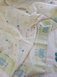 ππ«πππ¨π¨π€π’π§π  ππ―ππ’π₯πππ₯π - ππ πππ²π¬ ππ’π¬π©ππππ‘ ππ’π¦π Semi Tussar Weaving Unstitched  Salwar Suit  - Cream with Green