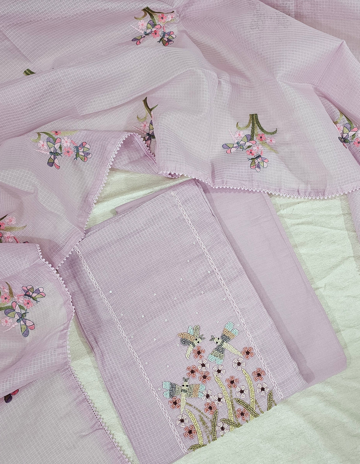 Semi Tussar Kota Unstitched Salwar - Pastel Purple