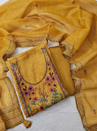 Linen Tissue Unstitched Salwar Suit  - Mustard  Yellow