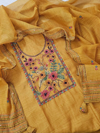 Linen Tissue Unstitched Salwar Suit  - Mustard  Yellow