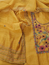 Linen Tissue Unstitched Salwar Suit  - Mustard  Yellow