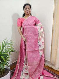Soft Semi Tussar Zari Weaving  Border - Pink