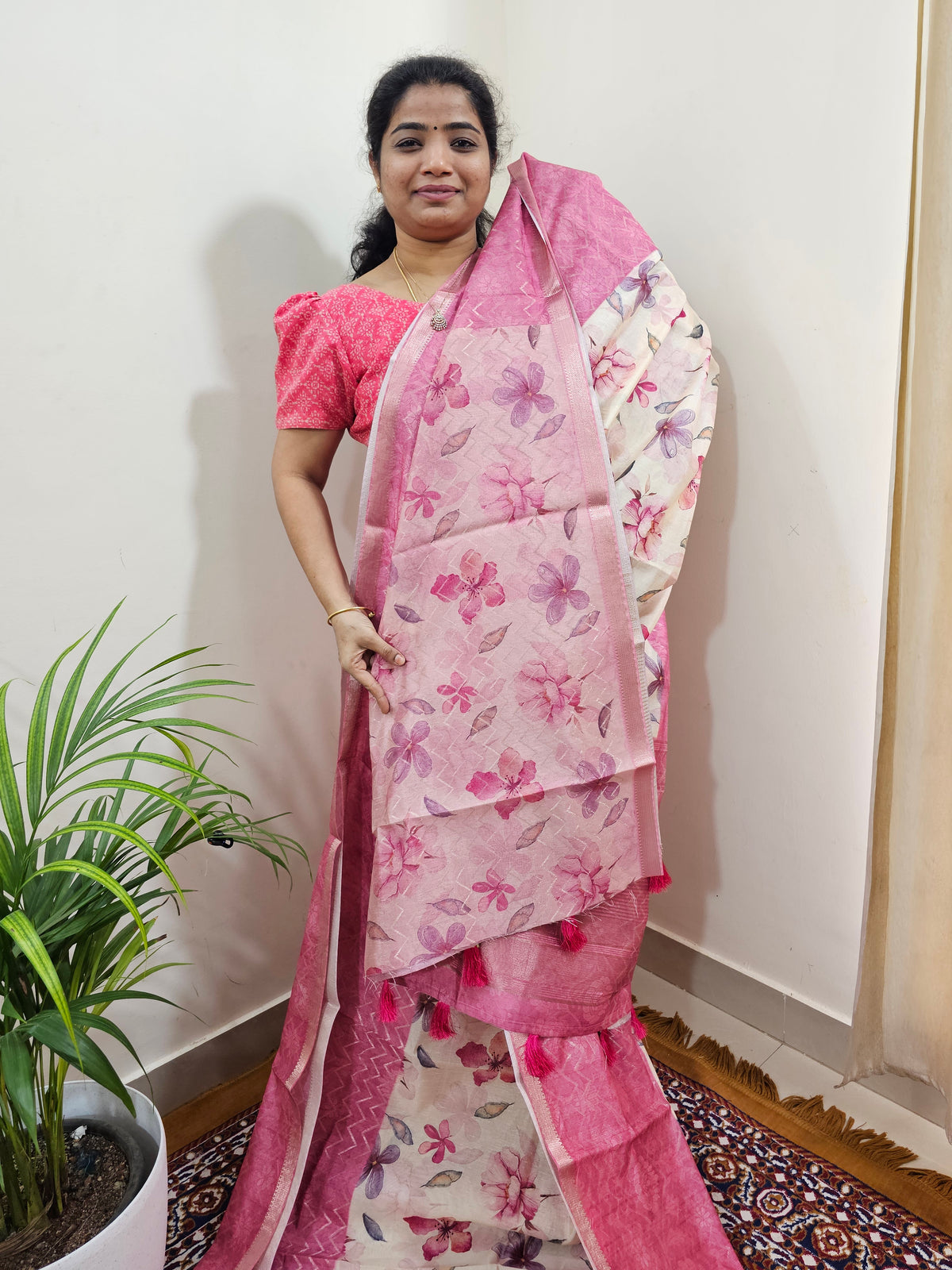 Soft Semi Tussar Zari Weaving  Border - Pink