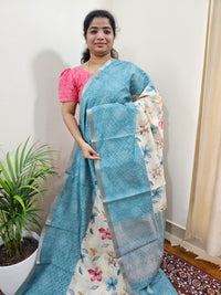 Soft Semi Tussar Zari Weaving  Border - Blue