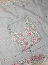 Semi Tussar Kota with Heavy Work Unstitched Salwar - Grey