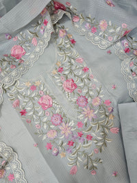 Semi Tussar Kota with Heavy Work Unstitched Salwar - Grey