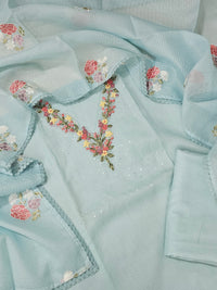 Semi Tussar Kota with Heavy HandWork  Unstitched Salwar - Pastel Blue