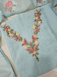 Semi Tussar Kota with Heavy HandWork  Unstitched Salwar - Pastel Blue