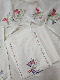 Semi Tussar Kota with Heavy Work Unstitched Salwar - Off-white