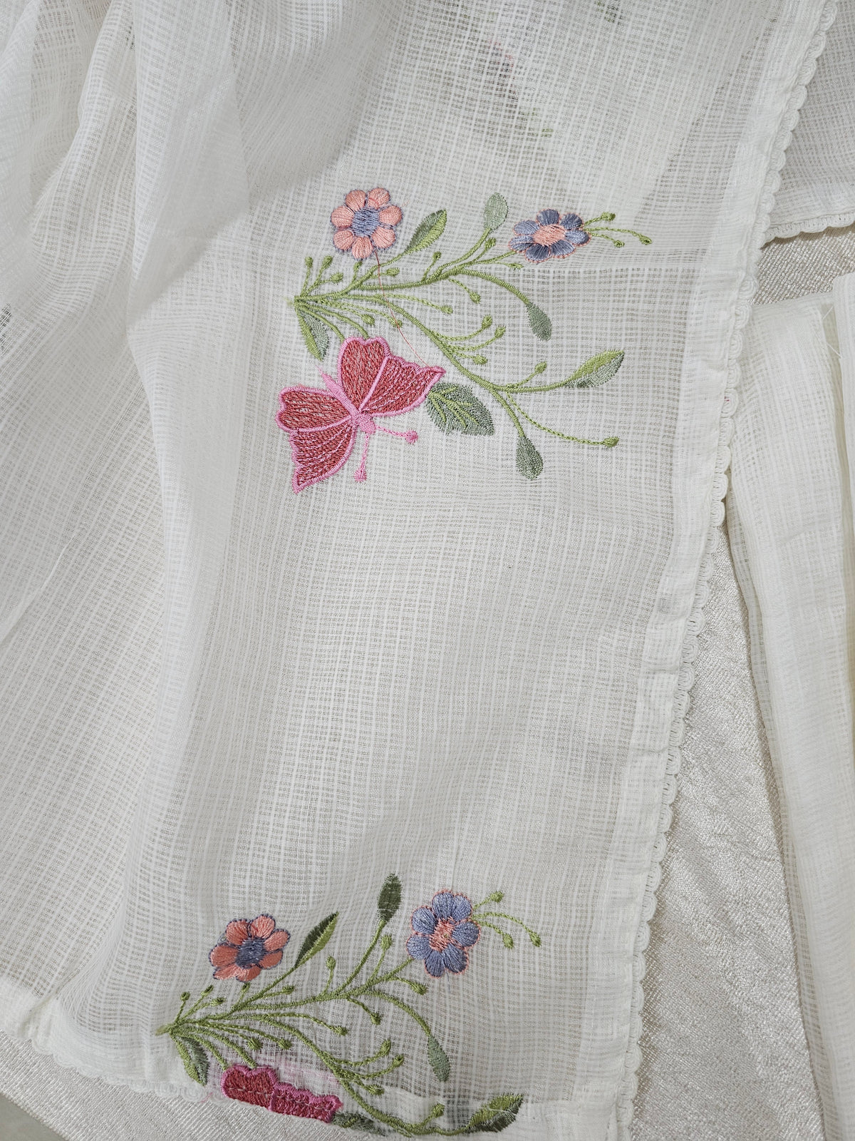 Semi Tussar Kota with Heavy Work Unstitched Salwar - Off-white