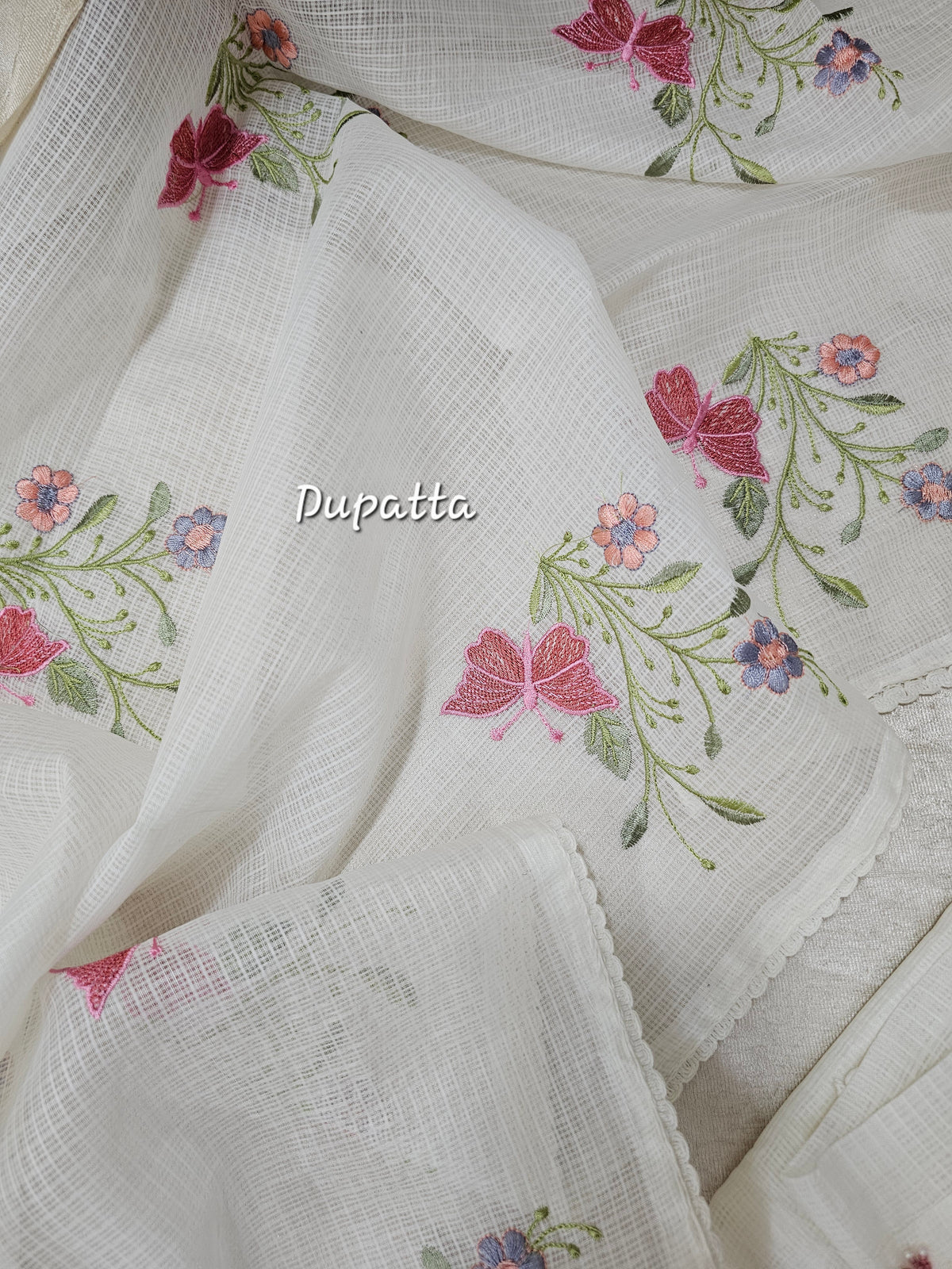 Semi Tussar Kota with Heavy Work Unstitched Salwar - Off-white