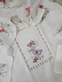 Semi Tussar Kota with Heavy Work Unstitched Salwar - Off-white