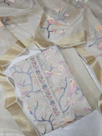 Semi Tussar Tissue Kota with Heavy Work Unstitched Salwar - Cream