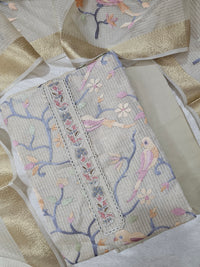 Semi Tussar Tissue Kota with Heavy Work Unstitched Salwar - Cream