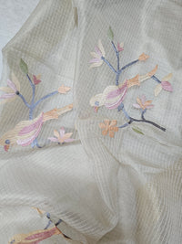 Semi Tussar Tissue Kota with Heavy Work Unstitched Salwar - Cream