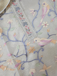 Semi Tussar Tissue Kota with Heavy Work Unstitched Salwar - Cream