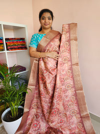 Semi Tussar with Classy Borders  - Peach